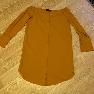 Mustard off the shoulder dress